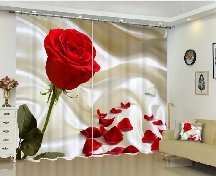 Red rose Bedroom Curtain Luxury Blackout 3D Window ...