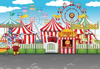 

Red Circus Tent Carnival Backdrop Ferris Wheel Carousel photography filming booth Background Newborn Birthday Party Banner Photo