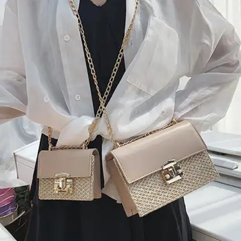 

Flip Small Square bag 2019 Summer Fashion New High Quality Straw Women's Designer Handbag Lock Chain Shoulder Messenger bags