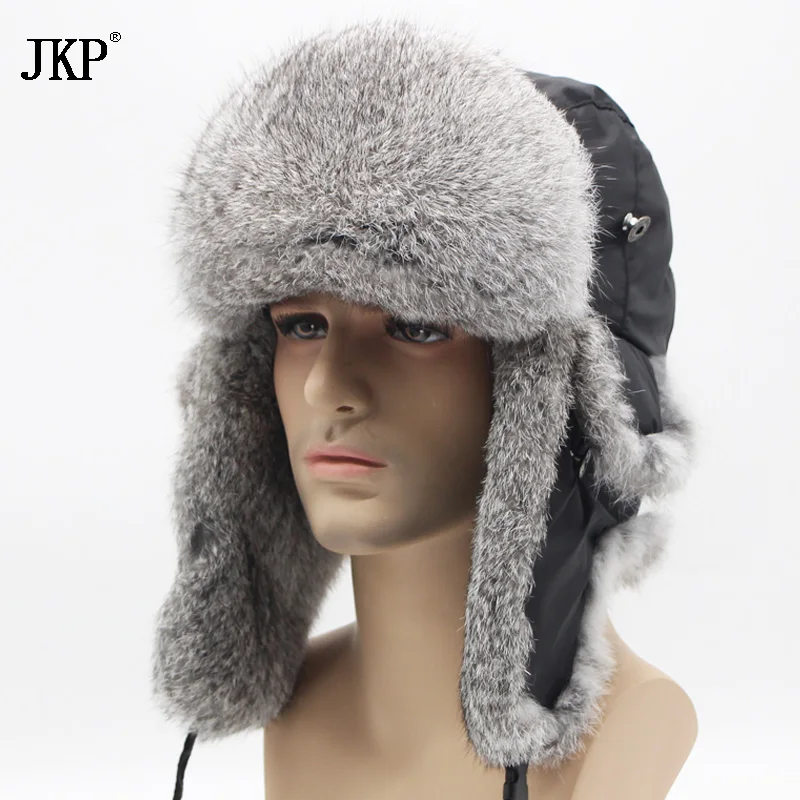 Мужская зимняя теплая шапка бомбер из кроличьего меха|ushanka russian|trapper hatcap ear flaps |