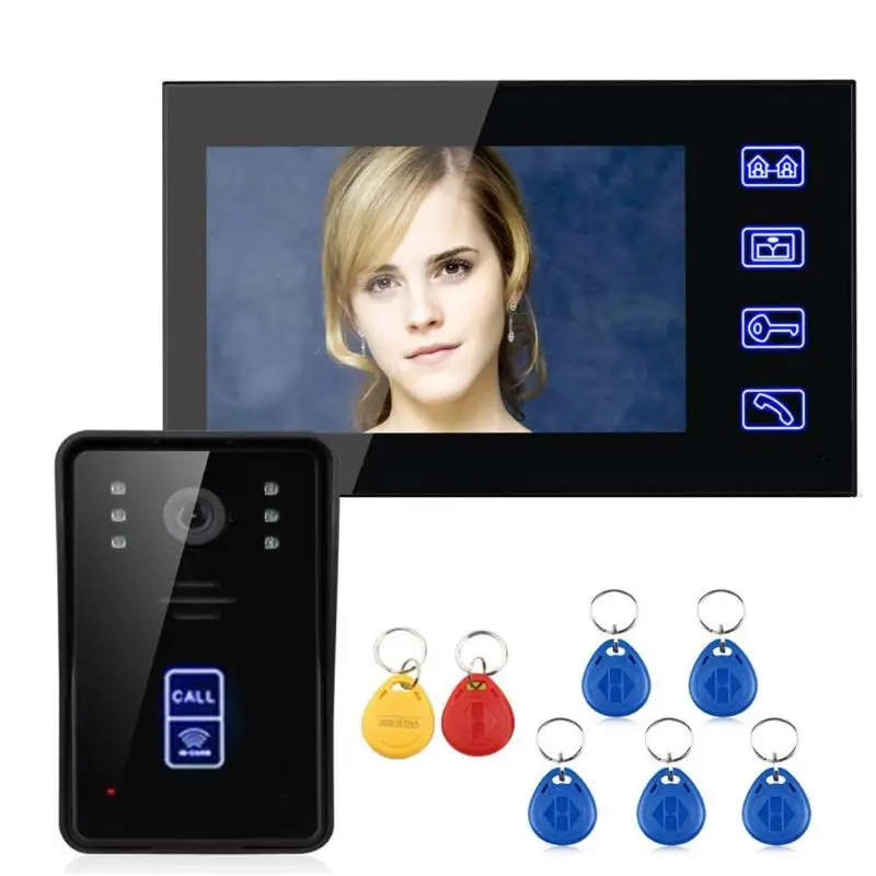 

2018 7" RFID Video Door Phone Intercom Doorbell Touch Button Remote Unlock 2 Monitor+ Metal Electronic Door Lock