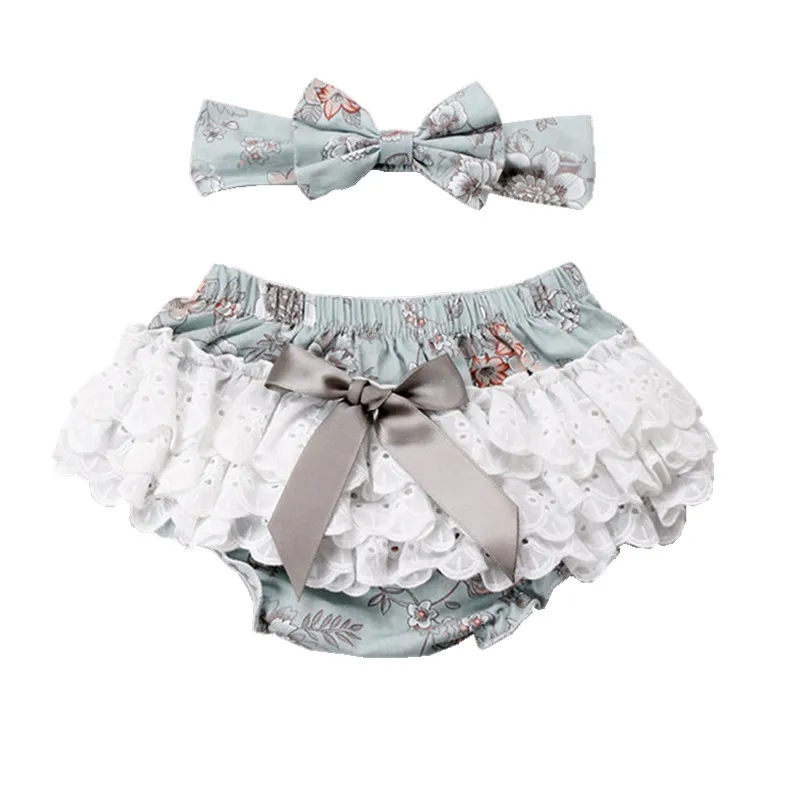 

2019 New Printing Ruffle Lace Baby Girl Shorts Headband 2Pcs Cotton Baby Washable Diapers Cover Toddler Cute Tutu Panties Set