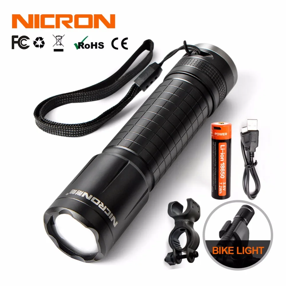 

NICRON Mini Usb Rechargeable Bike Light Waterproof LED Flashlight Torch 3 Modes Light Battery Flashlight Bicycle Accessories N5R