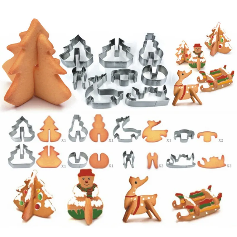 

8pcs/set Stainless Steel 3D Christmas Cookie Cutter Cake Child Cookie Mold Biscuit Fondant Cutter For DIY Baking Decorating Tool