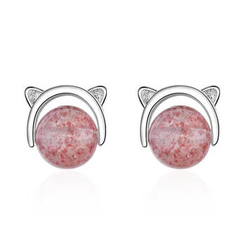 

Promotion 925 sterling silver fashion cute cat animal pink rhinestone ladies`stud earrings jewelry Anti allergy drop shipping
