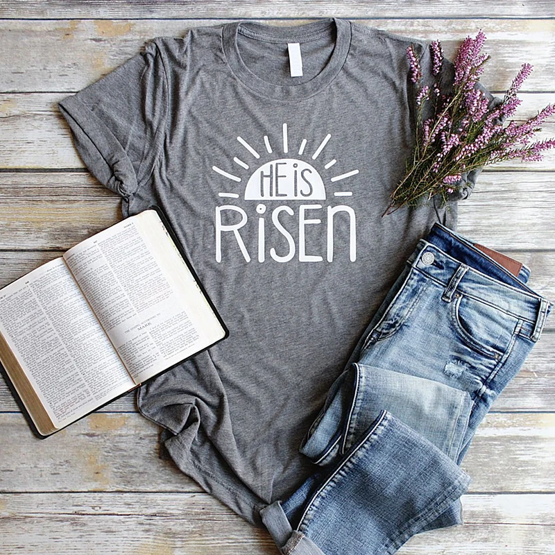 

He Is Risen Christian T-Shirt Unisex Casual Christian Easter Shirt Women Casual Short Sleeve Jesus Tops Aesthetic Drop Shipping