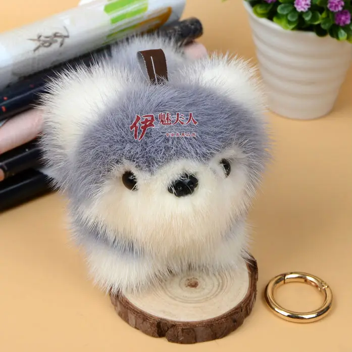 

Cute Fluffy Genuine Real Mink Fur Puppy Dog Plush Keychain Pompom Animal Key Chain Women Bag Charm Bag Accessories Pendant