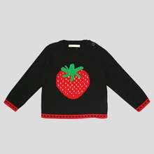 Импортная детская одежда детский вязаный свитер с рисунком клубники для девочек, Повседневная утепленная детская одежда, пуловер, Топ