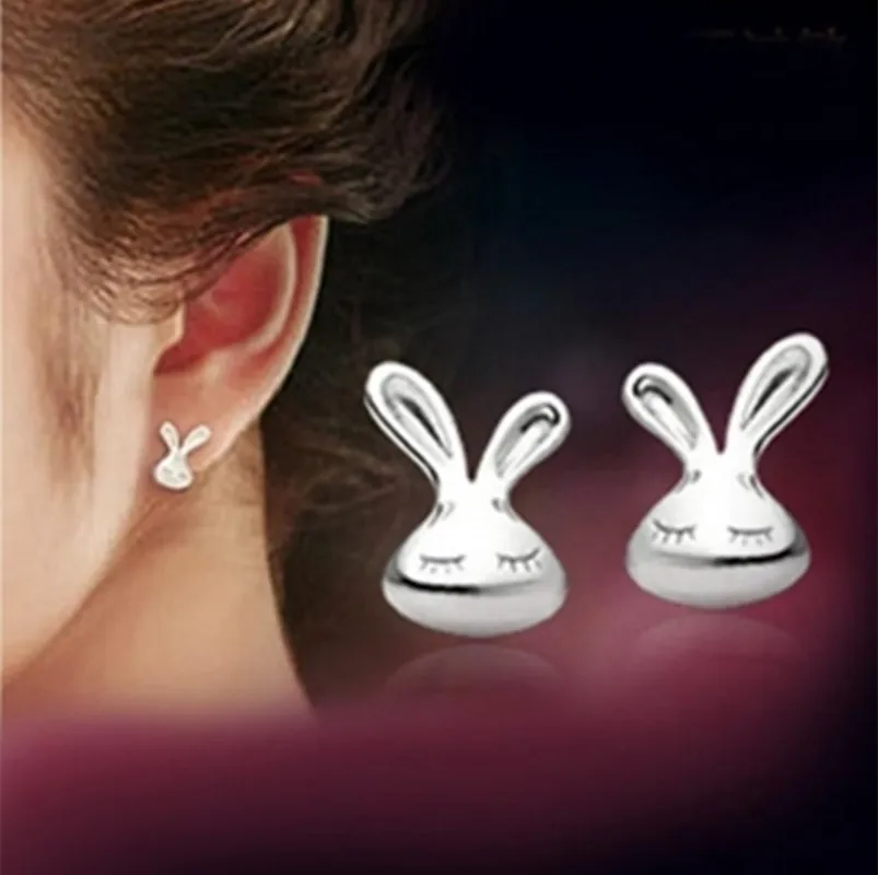 

2018 New Cute Rabbit Stud Earrings For Women Silver Color Ear Jewelry Lovely Animal Bunny Stud Earrings Birthday Gift Wholesale