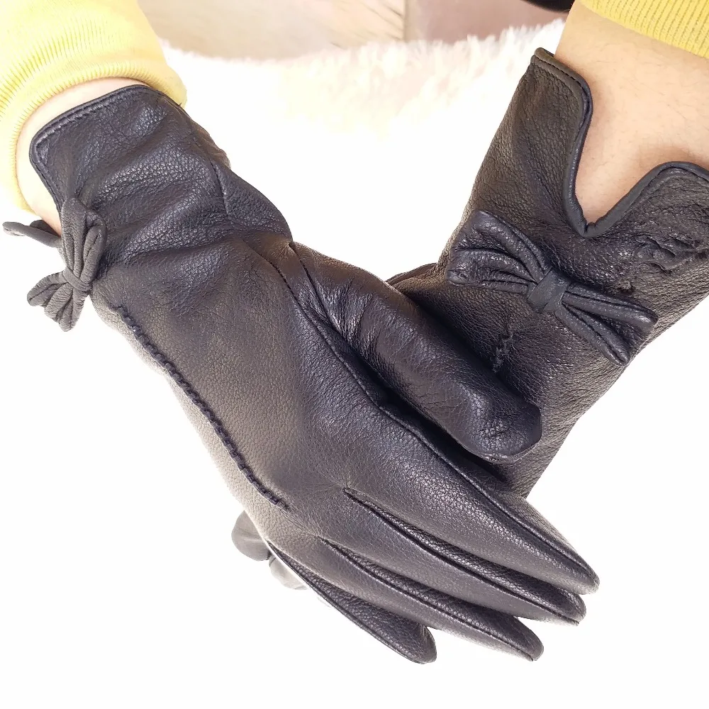 Новые женские кожаные перчатки, зимние теплые женские мягкие женские перчатки из оленьей кожи, высококачественные перчатки