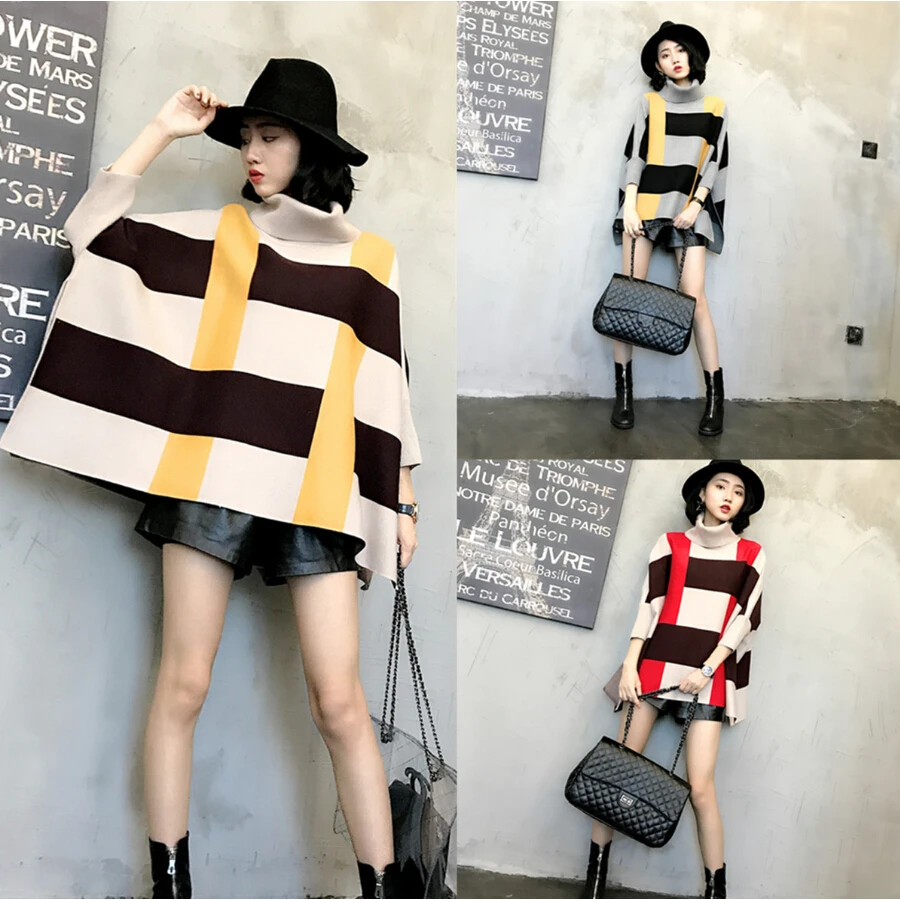 Autumn and winter cloak sweater long sleeved plaid jacket