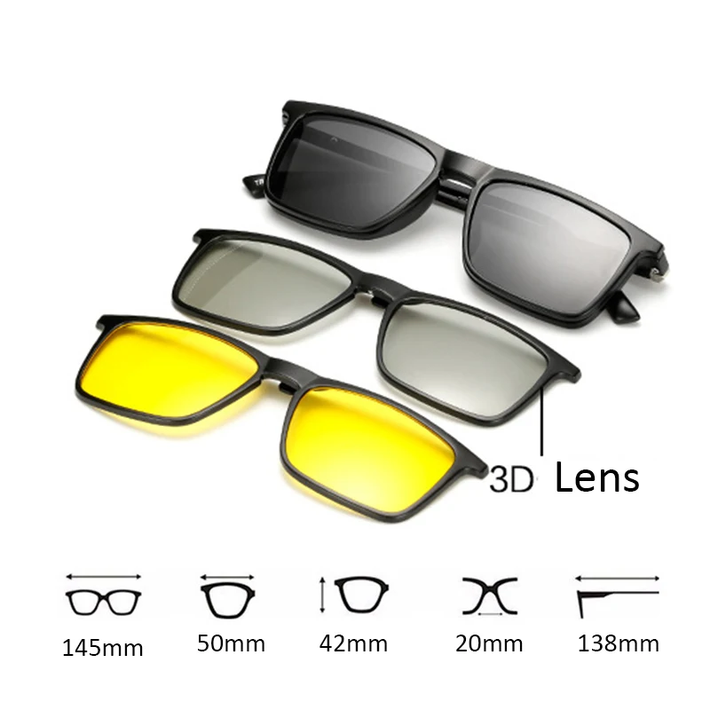 Новинка, 3 линзы, магнитные солнцезащитные очки, зеркальные, на клипсах, 3D очки, на клипсах, мужские Поляризованные клипсы, на заказ, по рецепту, близорукость - Цвет оправы: 3D TR2249