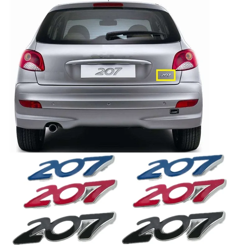 

For Peugeot 207 Car Sticker 3D Rear Trunk Emblem Badge Sticker Decal Black Red Blue Car Styling