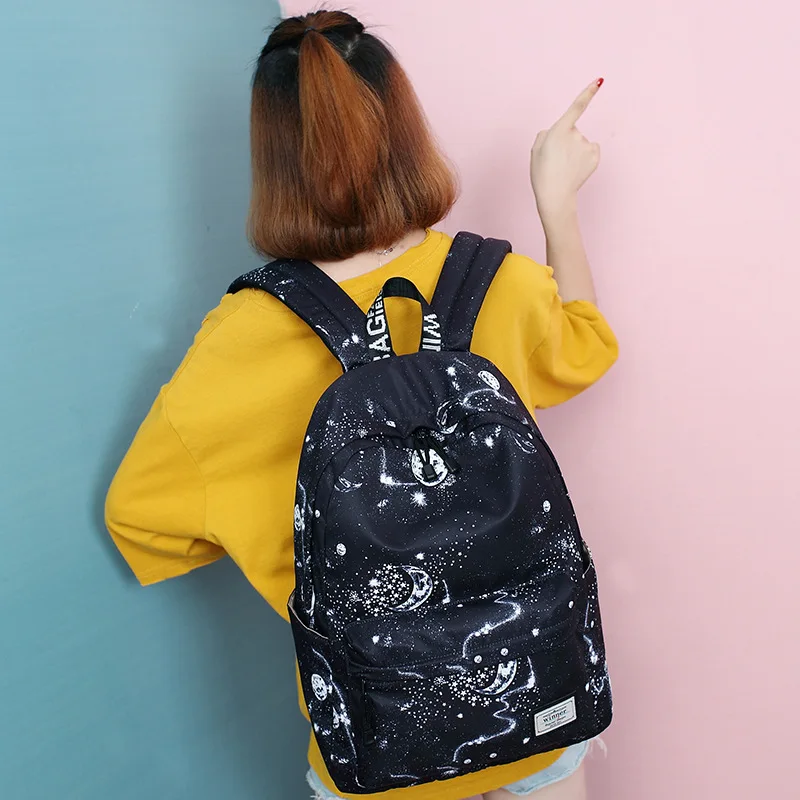 

Waterproof Women Backpacks Space Black Galaxy Star Printing Bagpack Lady Fashion School Baook Bag for Teens Girls