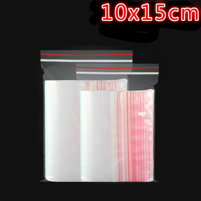 

10x15 cm transparent bag resealable Plastic bags red handles self Press printing Resealable Zip Lock Plastic packaging 100 pcs