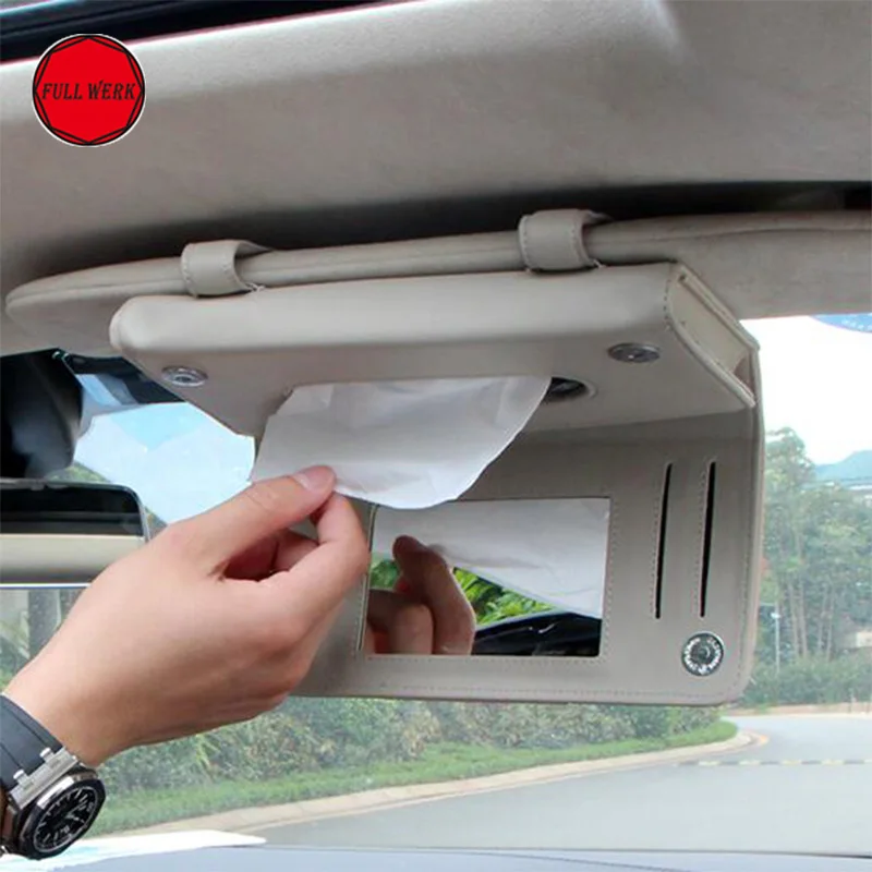 1pc Microfiber Leather Car Sun Visor Hanging Tissue Box Holder For