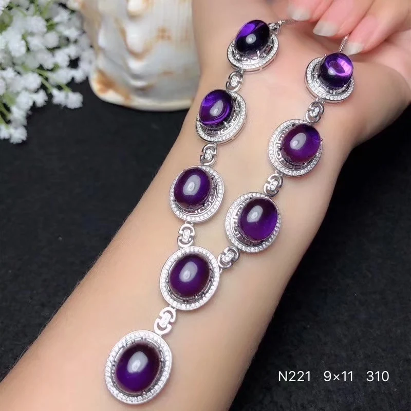 Фиолетовый драгоценный камень аметист ожерелье для женщин серебряные ювелирные изделия большого размера хорошего кроя Подарок на годовщину серебряный орнамент