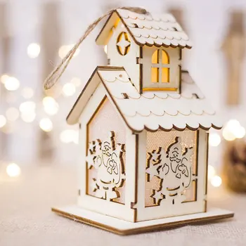 

2pcs Festival DIY LED Light Chalet Christmas Wooden Snowman House Miniature Villa Xmas Tree Hanging Decor Kids Gift Dropshipping