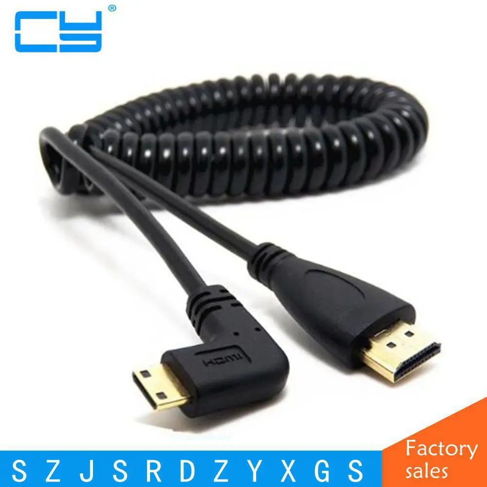 Free shipping HDMI to Right Angle Mini HDMI Spring Curl Flexible Cable