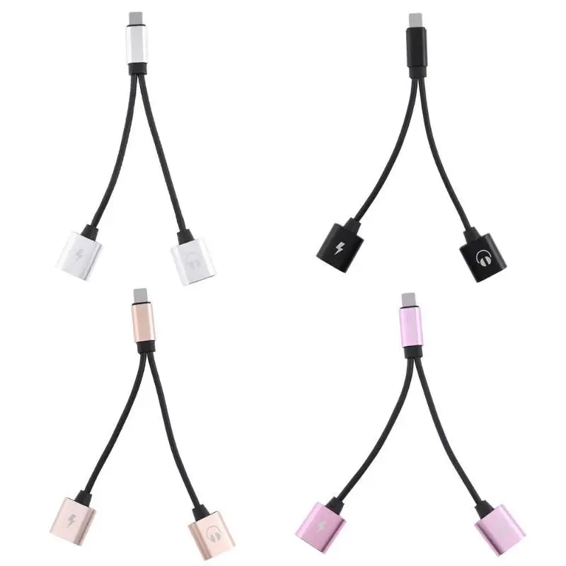 

2 in1 Dual L Port Lighting Charger Adapter Charging Splitter Audio Cable Converter for iPhone X 8 7 Portable