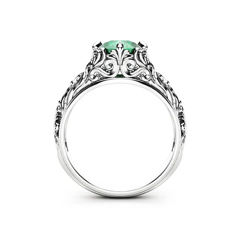 Готическое кольцо с зеленым кристаллом, кубическим цирконием, обручальное кольцо с белым серебром, CZ камень, кольца для женщин, вечерние ювелирные изделия, подарок anillos