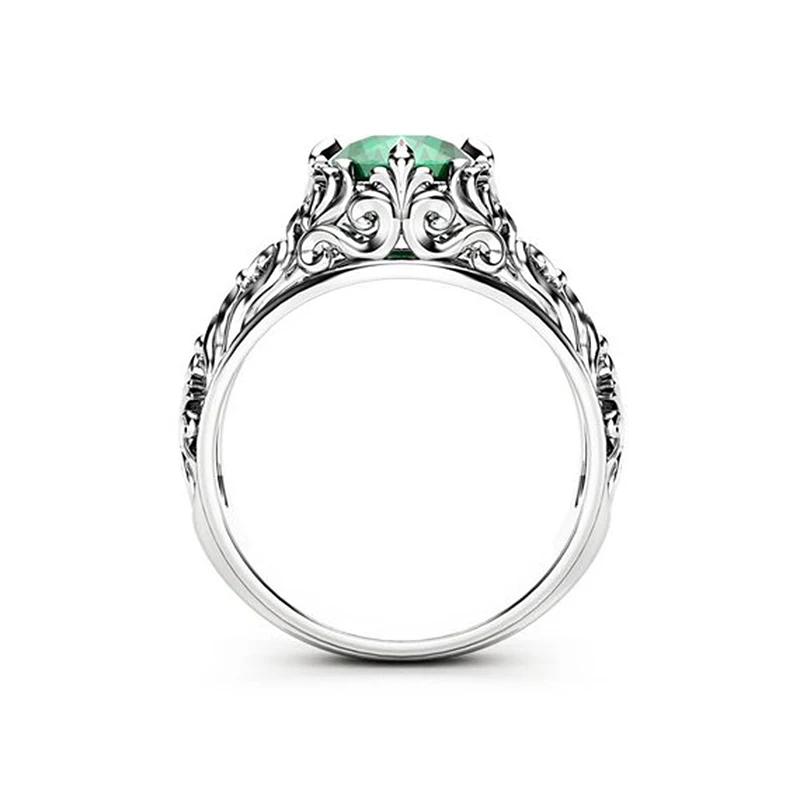 Gothic Green Crystal Cubic Zirconis Wedding Ring With White Silver Color CZ Stone Rings for Women Party Jewelry Gift anillos