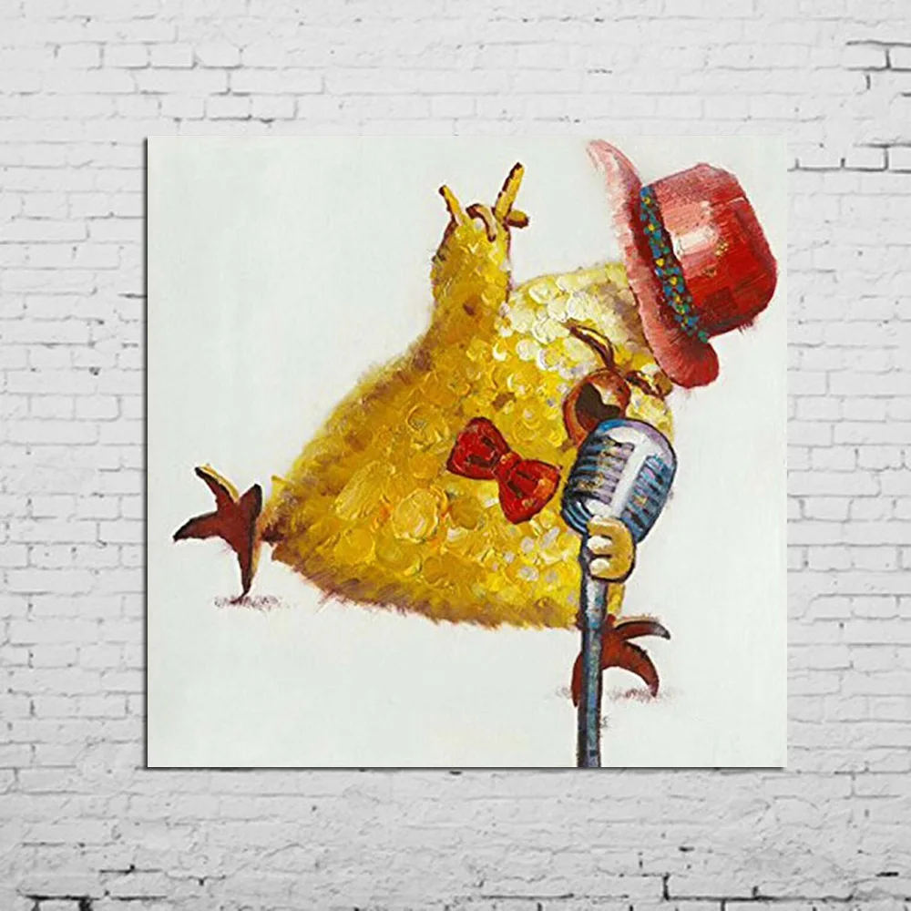 

New Fashion Singing Chicken Canvas Painting Wall Art 100%Handmade Oil Painting Canvas Big Size For Bedroom Decoration Home Decor