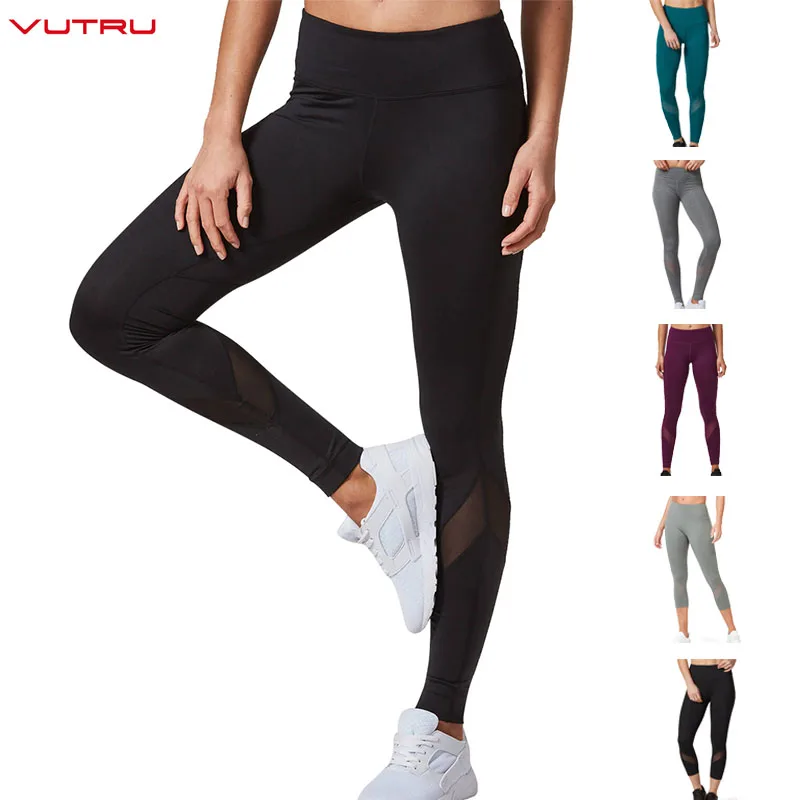 

Vutru Yoga Pants Women High Waist Sport Leggings Mesh Patchwork Gym Cloth Capris Pant Tummy Control Push Up Slim Athletic Tights