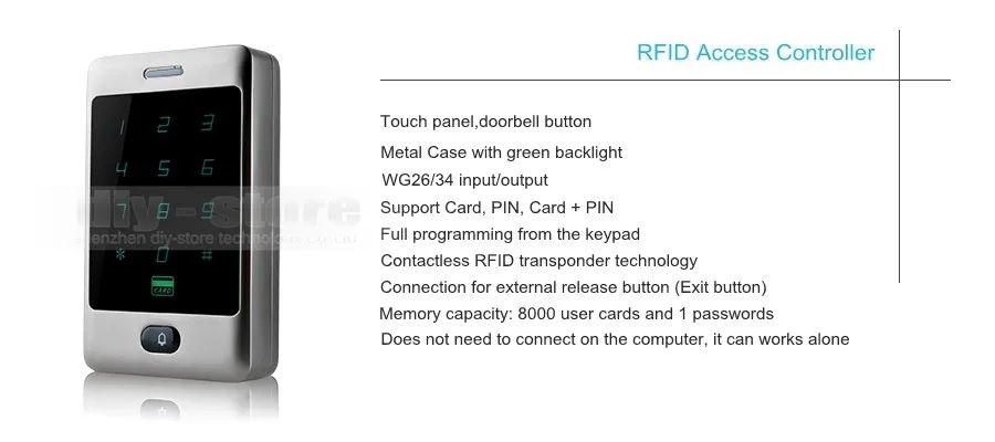 Diysecur 125 кГц RFID считыватель Пароль Клавиатура + удар lock + дверной звонок + Дистанционное управление двери Управление доступом безопасности