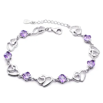 

925 Sterling Silver Temperament Female Bracelet Female Double Heart Bracelet Korean Version Of Female Jewelry