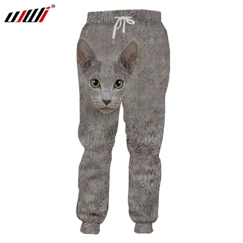 

UJWI Man Spring Large Size 5XL Cat Pattern Sweatpants 3D Printed Horrible Green Black Stitching Eyes Animal Pants