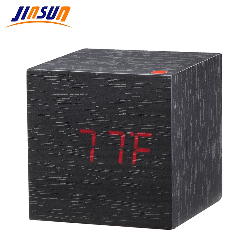 

JINSUN Modern sensor Wood Clock Dual led display Bamboo Clock digital alarm clock Clock Show Temp Time Voice Control KSW101-C-BK
