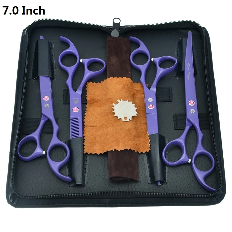 Purple Dragon 7.0" Professional Pet Scissors for Dog Grooming Japanese 440c Animal Straight& Thinning& Curved Shears LZS0377 - Цвет: LZS0373 Set