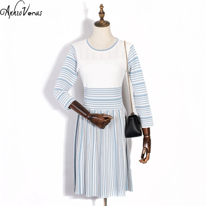 2017 Summer Dress Women Striped Office Lady Dresses Knitted Elegant Slimt Fit Women O neck Vestido