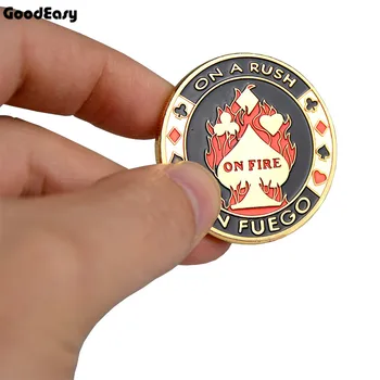 

Poker Card Guard Protector Metal Token Coin with Plastic Cover Metal Poker Chip set Texas Poker ON FIRE Dealer Button