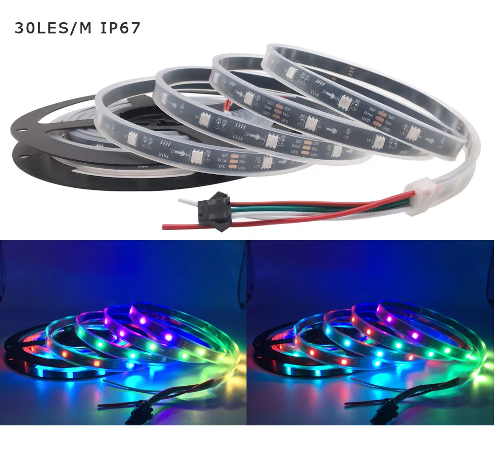 1 м 2 м 3 м 4 м 5 м WS2811 5050 SMD RGB светодиодные ленты адресуемый 30/48/60 светодиодов/m чёрно-белые печатные платы 1 Ic Управление 3 светодиода DC12V