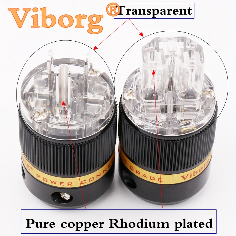 

ViborgX1 pair Hifi audio extension adapter pure copper rhodium plated Transparent US version AC power plug connector