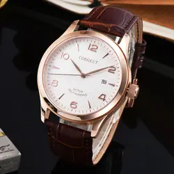 Corgeut 42 мм для мужчин s автоматические часы Miyota 821A Mov не белый циферблат часы Rosegold чехол Авто Дата коричневый ремешок для мужчин часы CA2027GW