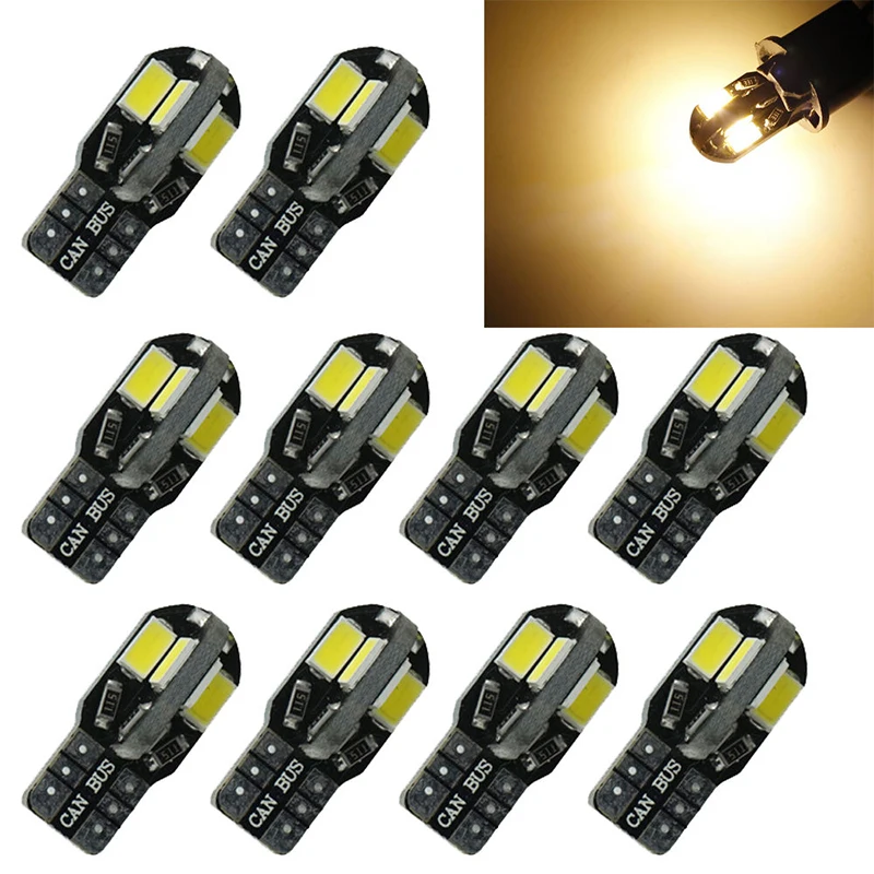 10PCS Warm White T10 Car Side Wedge Light 194 W5W 5730 8 SMD LED Canbus Auto Replacement Tail Backup Turn Signal Lamp Bulb