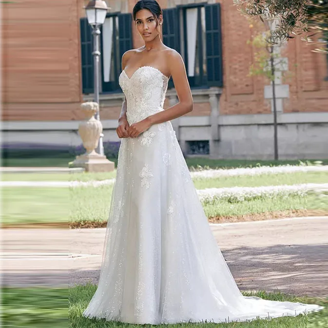 

Sweetheart A Line Boho Wedding Dress Lace Applique Bride Dress Free Shipping Romatic Wedding Gowns vestidos de novia 2019