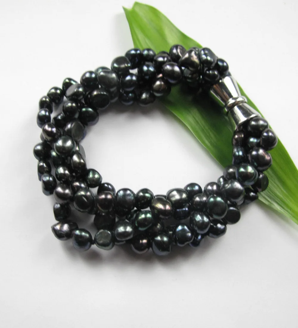 

FREE SHIPPING ******Dark Grey Freshwater Pearl Four Strand Chucky bracelet With Magnetic Clasp