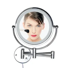8 Inch LED Light Wall mounted folding cosmetic mirror 5X Magnifying LED Makeup Mirror bathroom
