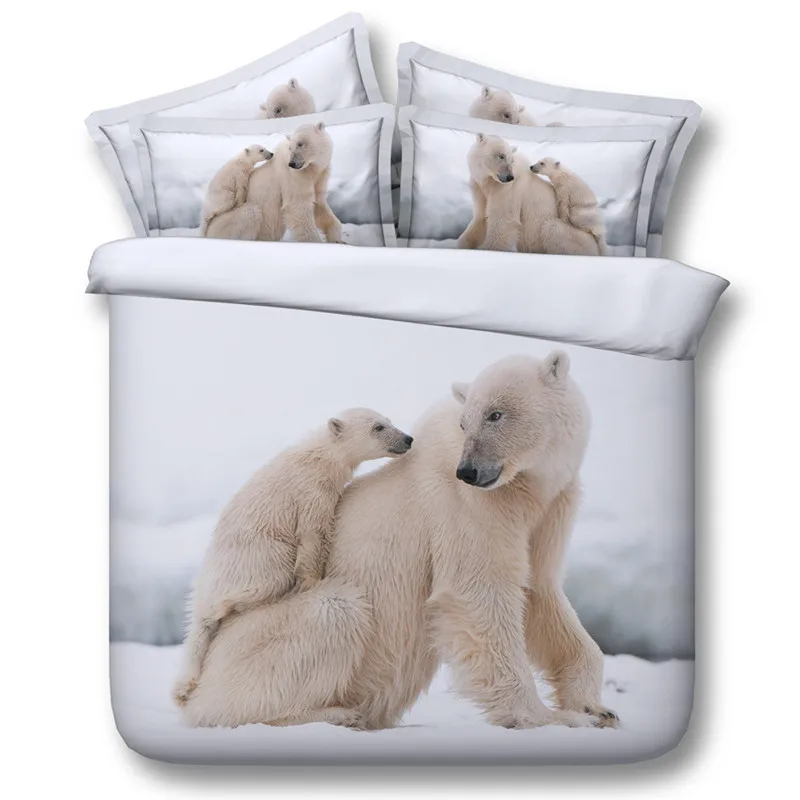 Wholesale Lovely Polar Bear Dad Mum And Baby Print Bed Cover Set
