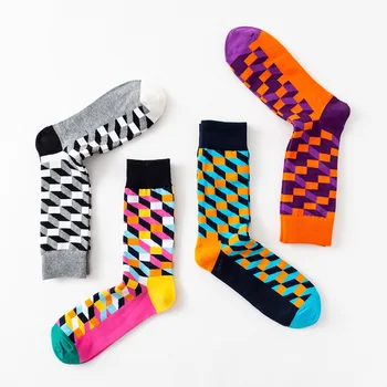 

PEONFLY Men Socks Bright Colorful Combed Cotton Socks Funny Argyle Pattern Casual Dress Socks Wedding Gift