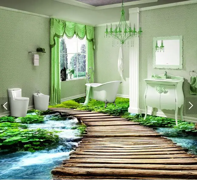 3 d pavimenti in pvc impermeabile personalizzato foto 3 d ponte foresta flussi 3d pavimentazione bagno
