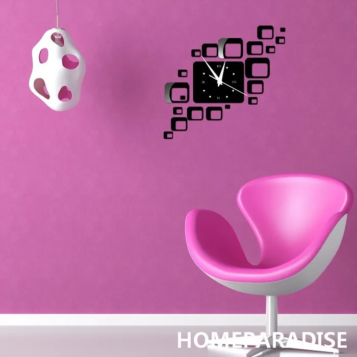 Квадраты 3D художественные настенные часы современный дизайн DIY Кристальные