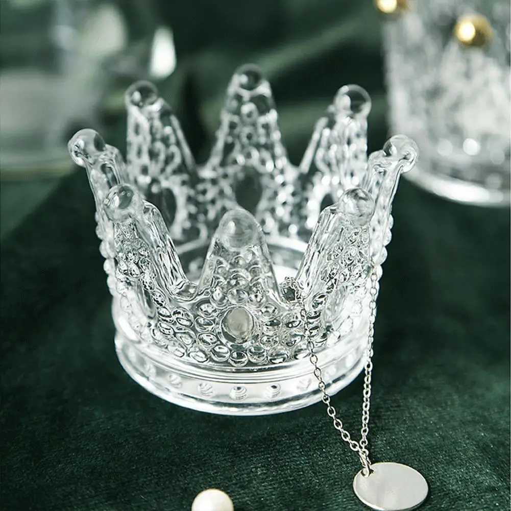 TPFOCUS Cute Crown Shape Glass Embossment Candlestick Decoration Necklace Ring Storage Plate