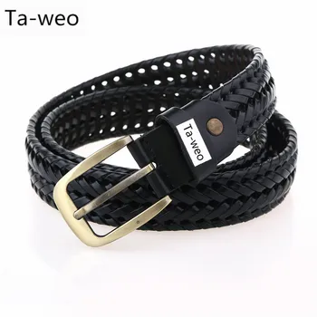 

2016 New Selling Fashion Knitted Genuine Leather Cowhide Pin Buckle Belts For Women Men's Belts Luxury Ceinture Homme Luxury