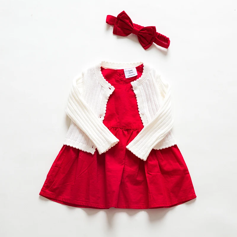Spring Fashion Baby Girl's 3pcs Clothes Sets Long Sleeves White Coat