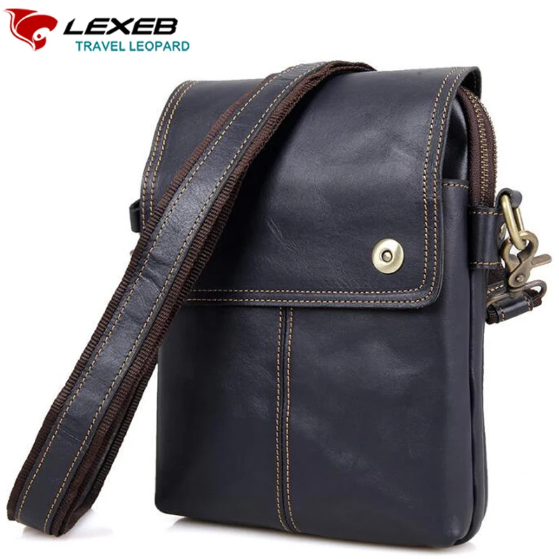 Lexeb Genuine Leather Men Shoulder Bag Craze Horse Messenger Bags Crossbody Mini Ipad High Quality Brown Cowhide Small Flaps |